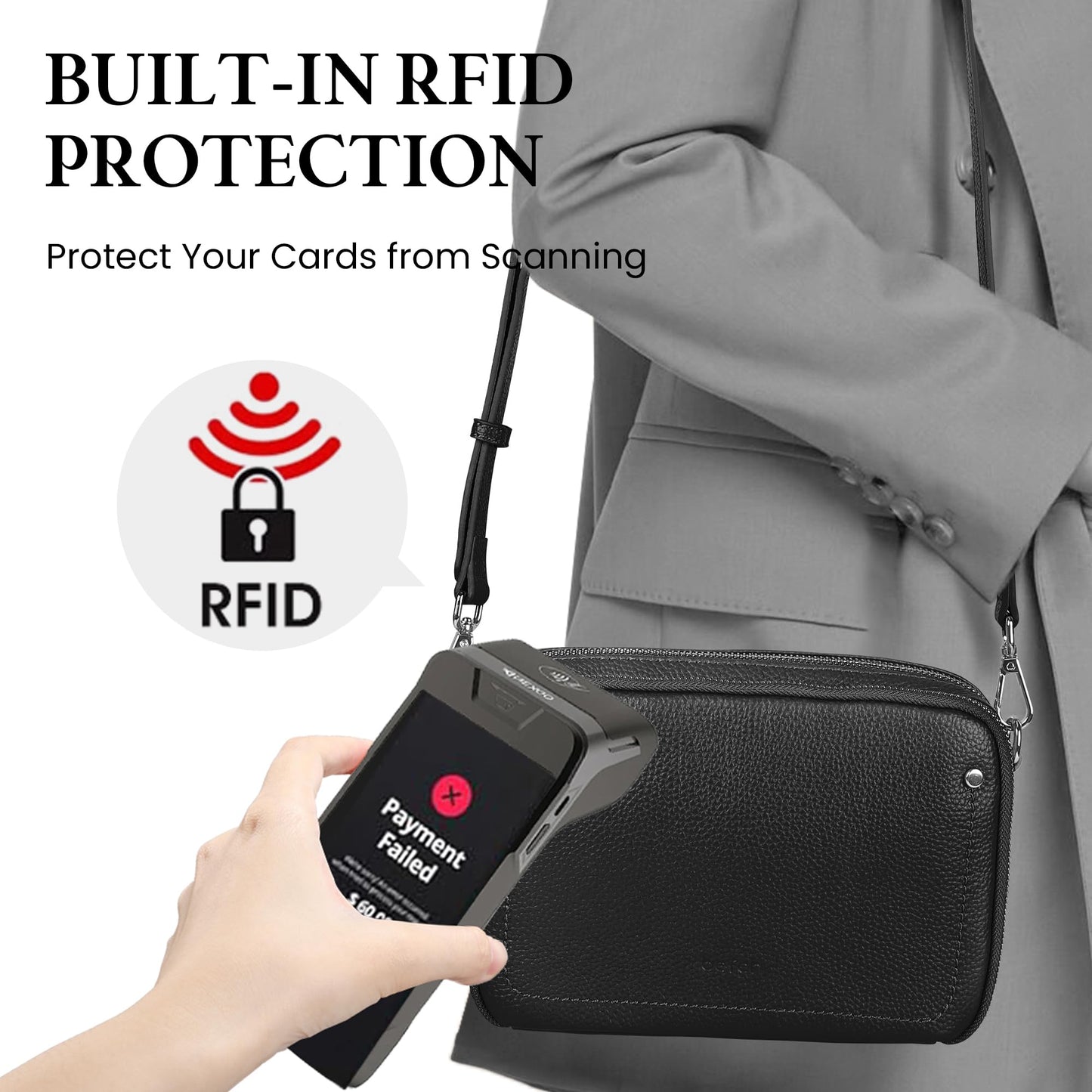 befen Genuine Leather Crossbody Bags for Women, Purses with Built in RFID Wallet Woman Camera Shoulder Bag Handbags Anti Theft Black Cross Over body Purses with Adjustable Strap