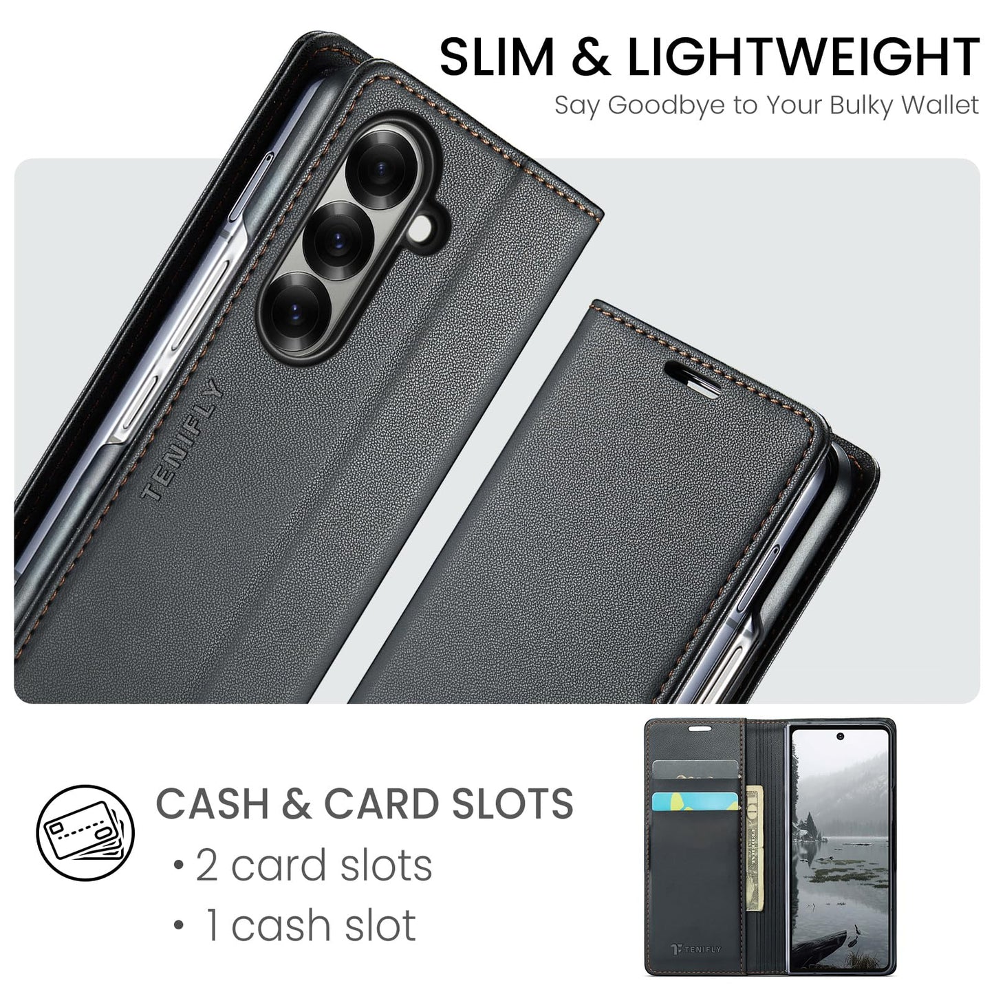 Tenifly for Samsung Galaxy Z Fold 7 Case Wallet with RFID Blocking Card Holder, PU Leather Kickstand Protective Flip Phone Cover Fit for Galaxy Fold 7 8.0", Black