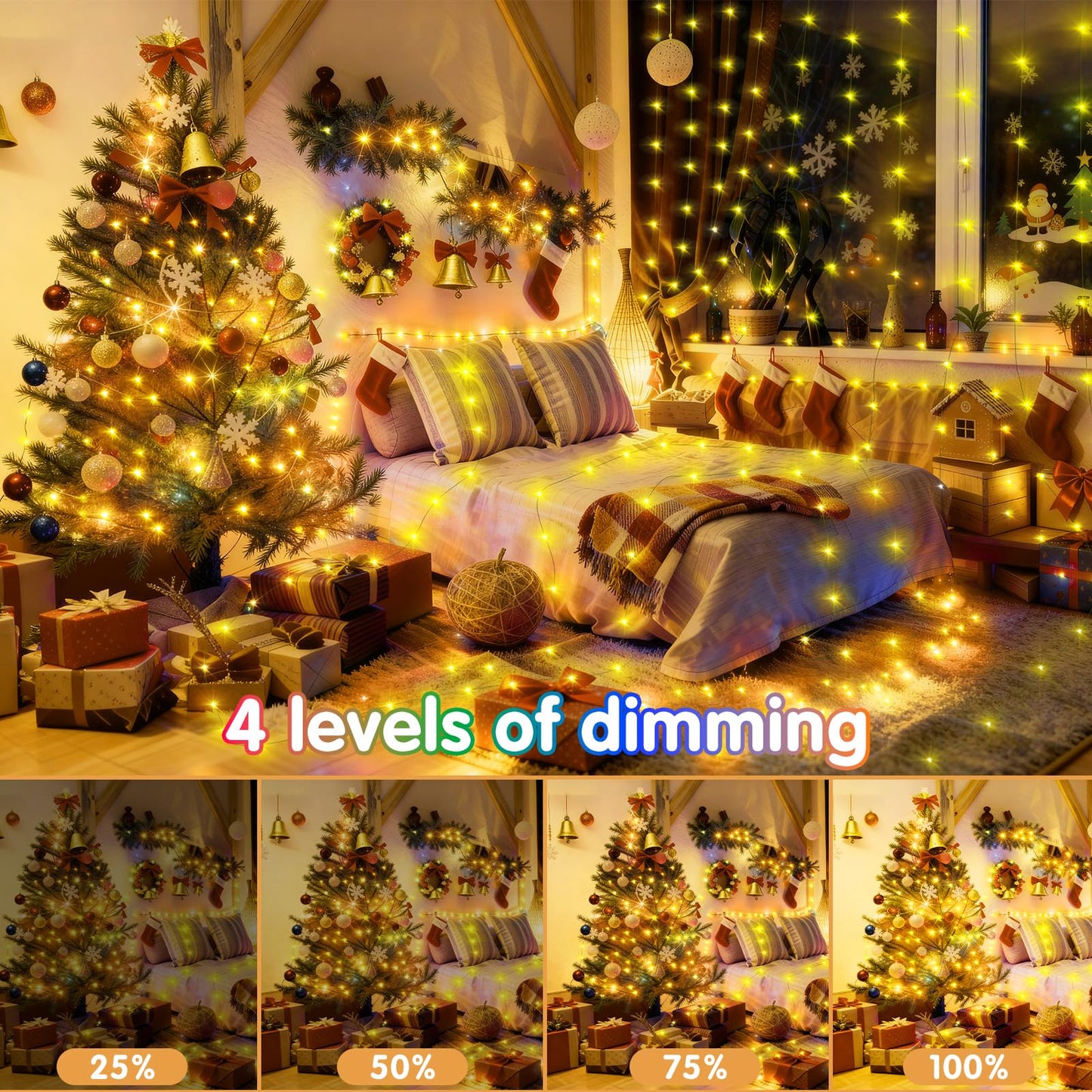 KNONEW 203FT Outdoor Christmas Fairy Lights Plug in,600 LED String Lights Outdoor Waterproof 8 Modes Memory Times for Wedding Bedroom Walls Garden Trees Decoration(Warm White)