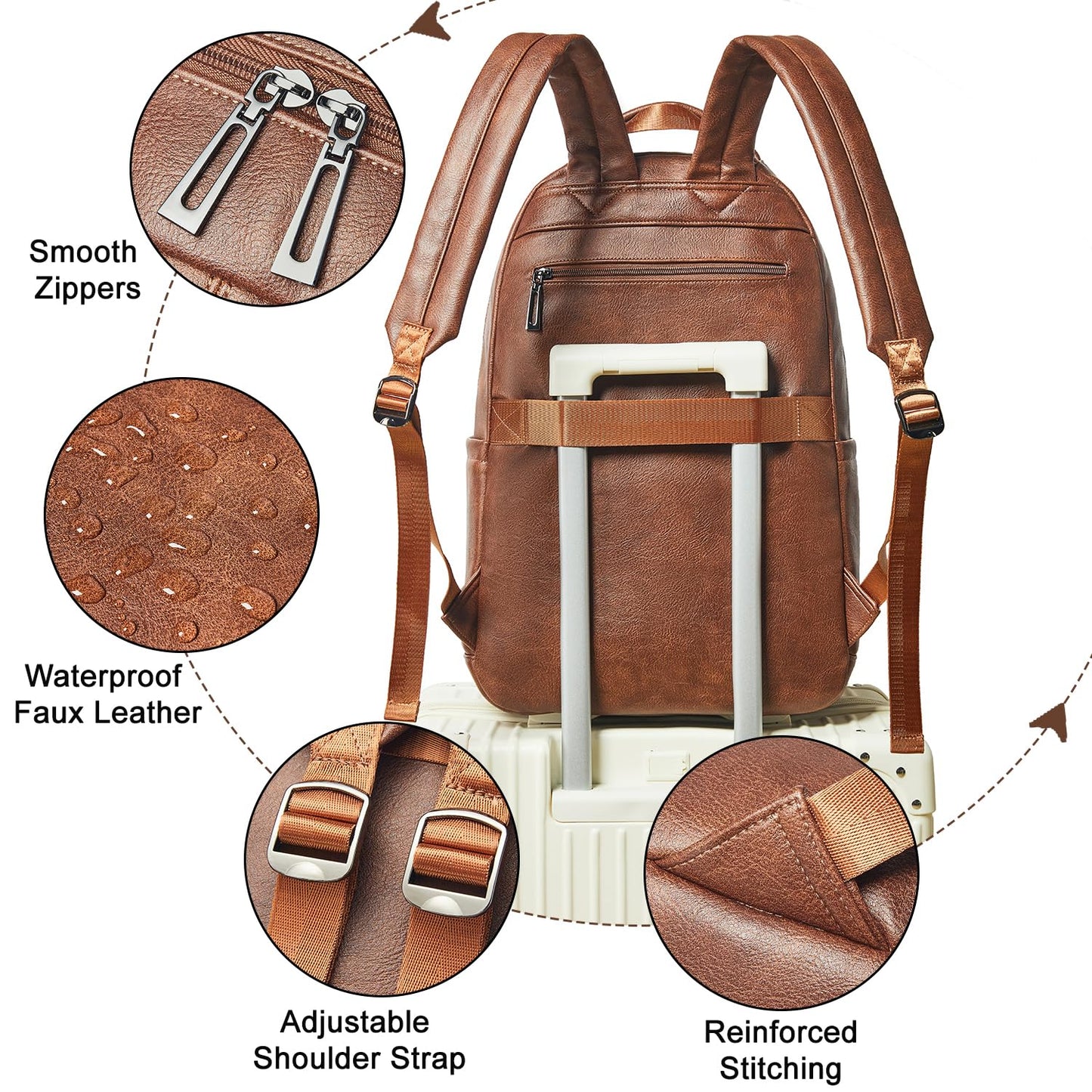 LATMAP Backpack Purse For Women Men Leather 17 16 15.6 Inch Laptop School Travel College Book Bag Work Diaper Nurse Teacher Handbag Large Brown