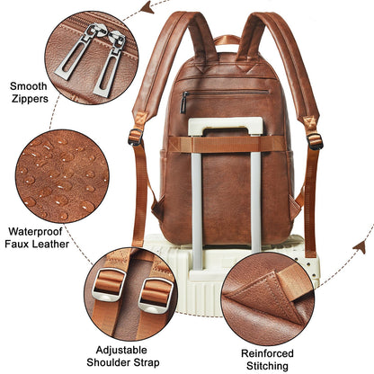 LATMAP Backpack Purse For Women Men Leather 17 16 15.6 Inch Laptop School Travel College Book Bag Work Diaper Nurse Teacher Handbag Large Brown