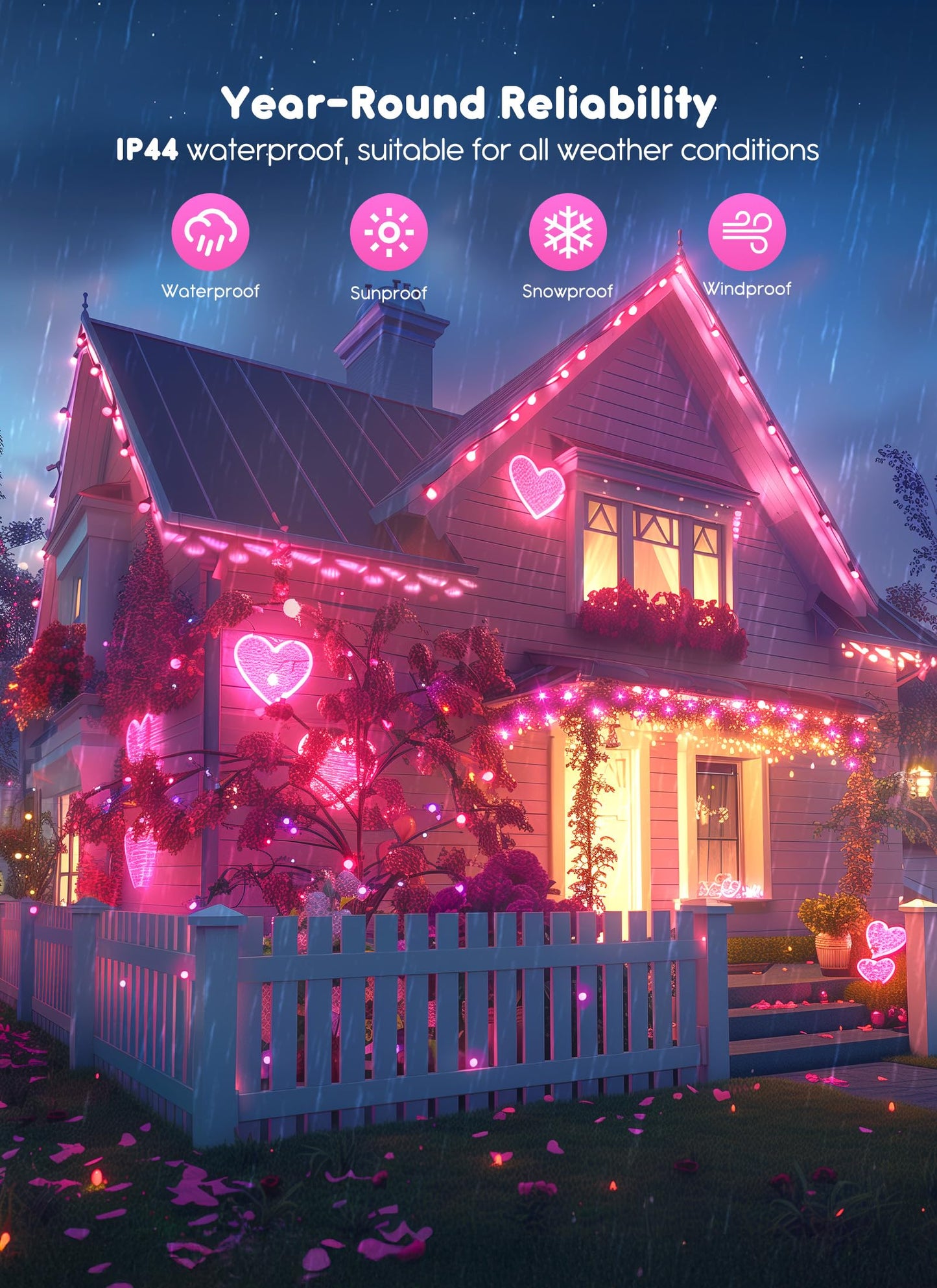 66Ft 200 LED Outdoor String Lights, Pink Fairy Lights Battery Operated with Remote, Waterproof Twinkle Lights for Bedroom Dorm Patio Tapestry Backyard Garden Party Indoor Valentine's Day Decoration