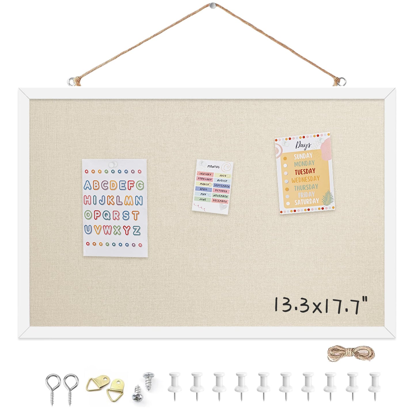 Yunihome 13.3x17.7 InchCork Board for Wall Hanging with Linen, Bulletin Board with Push Pins, Mounted Memo Message Board for Home Office Decor, Dorm Room Essentials, Classroom Organization
