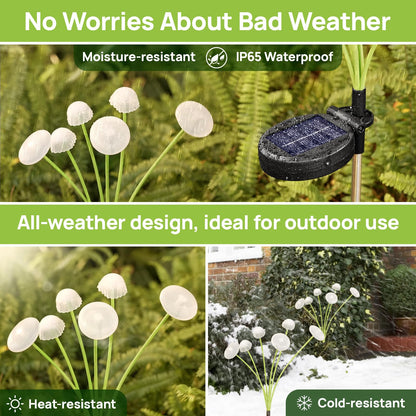 Rieyue Solar Garden Lights, 2-Pack Dual Mode LED Solar Mushroom Lights, Waterproof Firefly Outdoor Decor for Yard, Patio, and Pathway – Warm White Jellyfish Ambiance