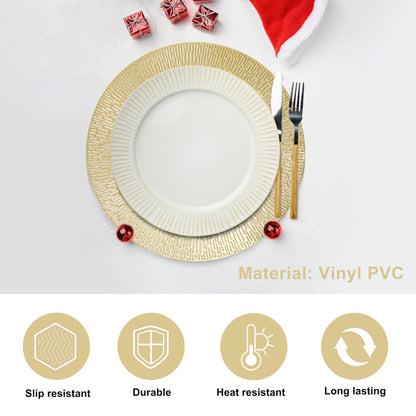 Snowkingdom Round Placemats Gold Metallic Set of 6 Vinyl Hollow Placemats 15'', Washable Easy Clean Wipeable Non-Slip Stain Heat Resistant Dinning Table Place Mats for Wedding Party Decoration by