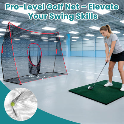 OLIXIS Golf Nets for Backyard, 10x7 ft Golf Practice Net with Frame, Outdoor & Indoor Dual-Use Sturdy for Hitting, Personal Driving Range for Home, Garage and Backyard, Black