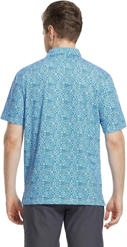 Men's Moisture-Wicking Golf Polo Shirt - Short Sleeve Dry Fit with Stylish Print Patterns