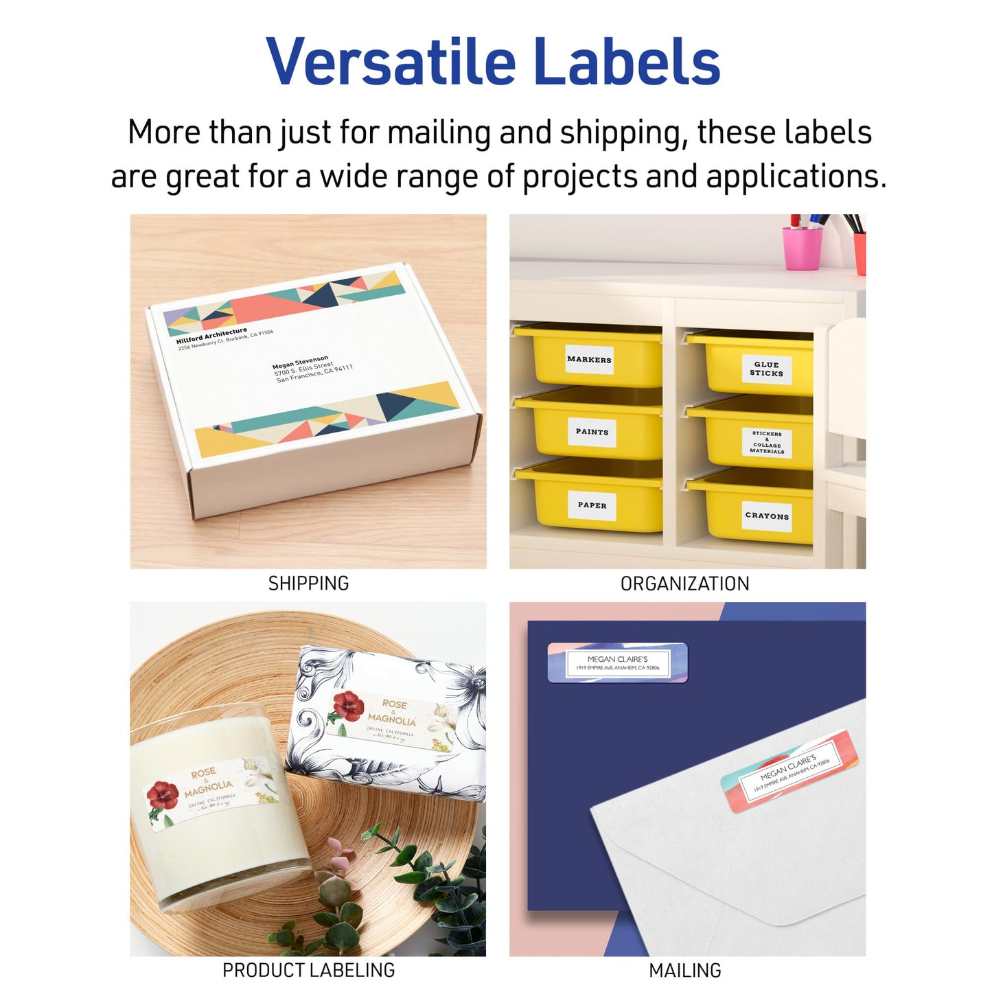 Avery Printable Shipping Labels with Sure Feed, 2" x 4" Customizable Stickers, White, 1,000 Blank Mailing Labels, Great for Mailing, Shipping, and More (5163)
