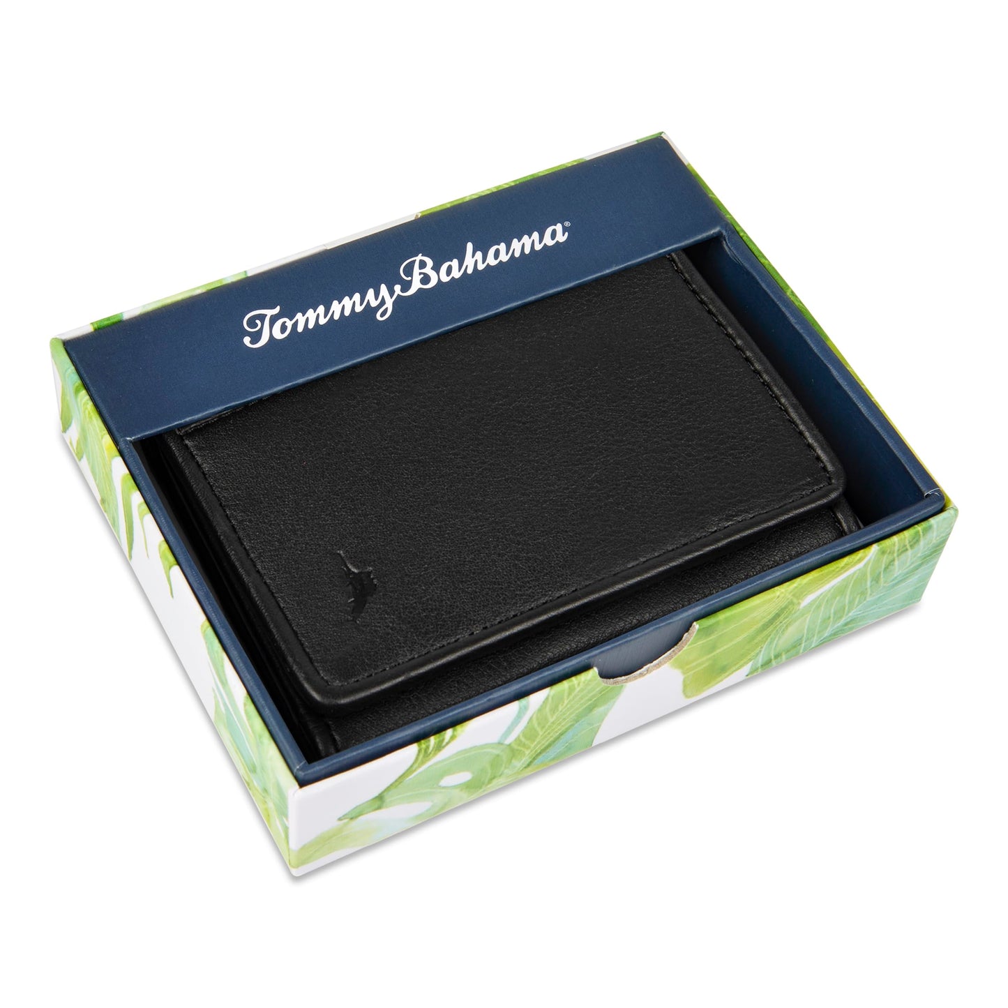 Tommy Bahama Mens Leather Trifold Wallet Black Pebble