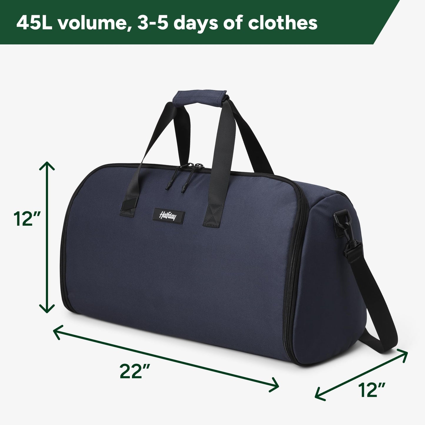 Halfday Convertible 2-in-1 Garment Duffel Weekender Bag 45L: Wrinkle-Free Travel (Hanging Suit Compartment, Shoe Pockets, Trolley Sleeve), Durable & Water-Resistant Carry-on, Marine