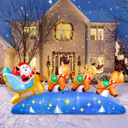 9.5FT Christmas Inflatables Outdoor Decorations Santa Claus on Sleigh with 3 Reindeer Christmas Blow ups Built in LED Lights Inflatable Christmas Decorations for Holiday Garden Lawn