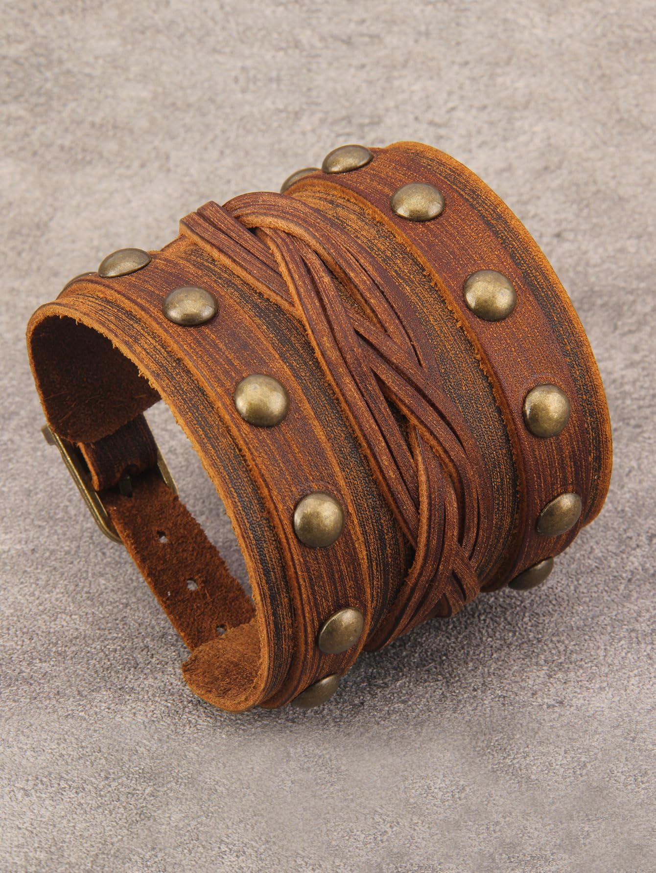 Jeilwiy Leather Cuff Bracelet for Men Multi Strap Leather Bracelet Mens Leather Wristband Brown Wrist Wrap Bracelet Wide Nordic Viking Bracelet