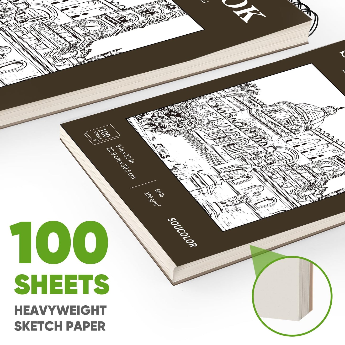 Soucolor 9" x 12" Sketch Book 100 Sheets, Acid Free (68lb/100gsm) Artist Drawing Paper Book Painting Sketching Pad, Classroom Must Haves Supplies for Teacher Student, Back to School Supplies