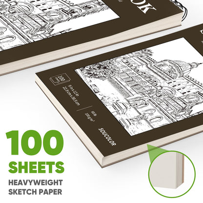 Soucolor 9" x 12" Sketch Book 100 Sheets, Acid Free (68lb/100gsm) Artist Drawing Paper Book Painting Sketching Pad, Classroom Must Haves Supplies for Teacher Student, Back to School Supplies