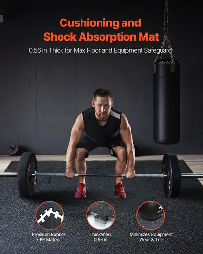 VEVOR 0.56Inch 48sq.ft 12 Tiles Gym Flooring for Home Gym, Rubber Top with High Density EVA Foam, 25 x 25In Gym Floor Exercise Equipment Mats, Interlocking Gym Mats, Puzzle Workout Mats, Black & White