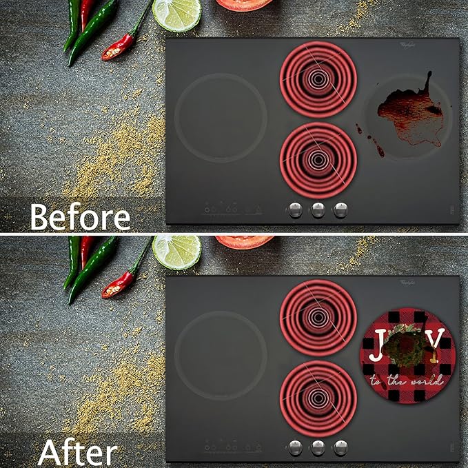 Red and Black Pattern Stove Burner Covers, Christmas Gas Stove Burner Covers 8 ＆10 Inches Stove Top Covers Electric Stove 4 Metal Stove Cover Gas Stove Top Cover, Xmas Home Joy Cooktop Decorative