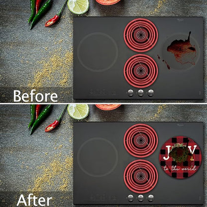 Red and Black Pattern Stove Burner Covers, Christmas Gas Stove Burner Covers 8 ＆10 Inches Stove Top Covers Electric Stove 4 Metal Stove Cover Gas Stove Top Cover, Xmas Home Joy Cooktop Decorative