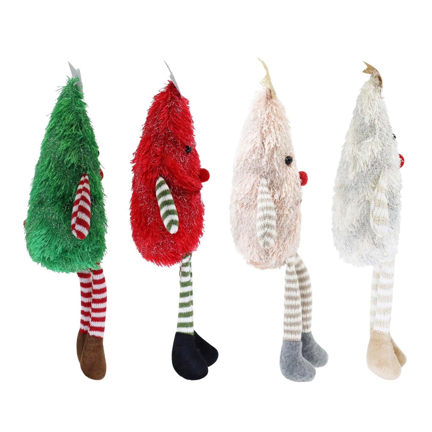 Beaver Rain Cat 4-Pack Christmas Tree Plush Dolls, Festive Stuffed Figurines with Striped Legs & Star Toppers for Holiday Decor