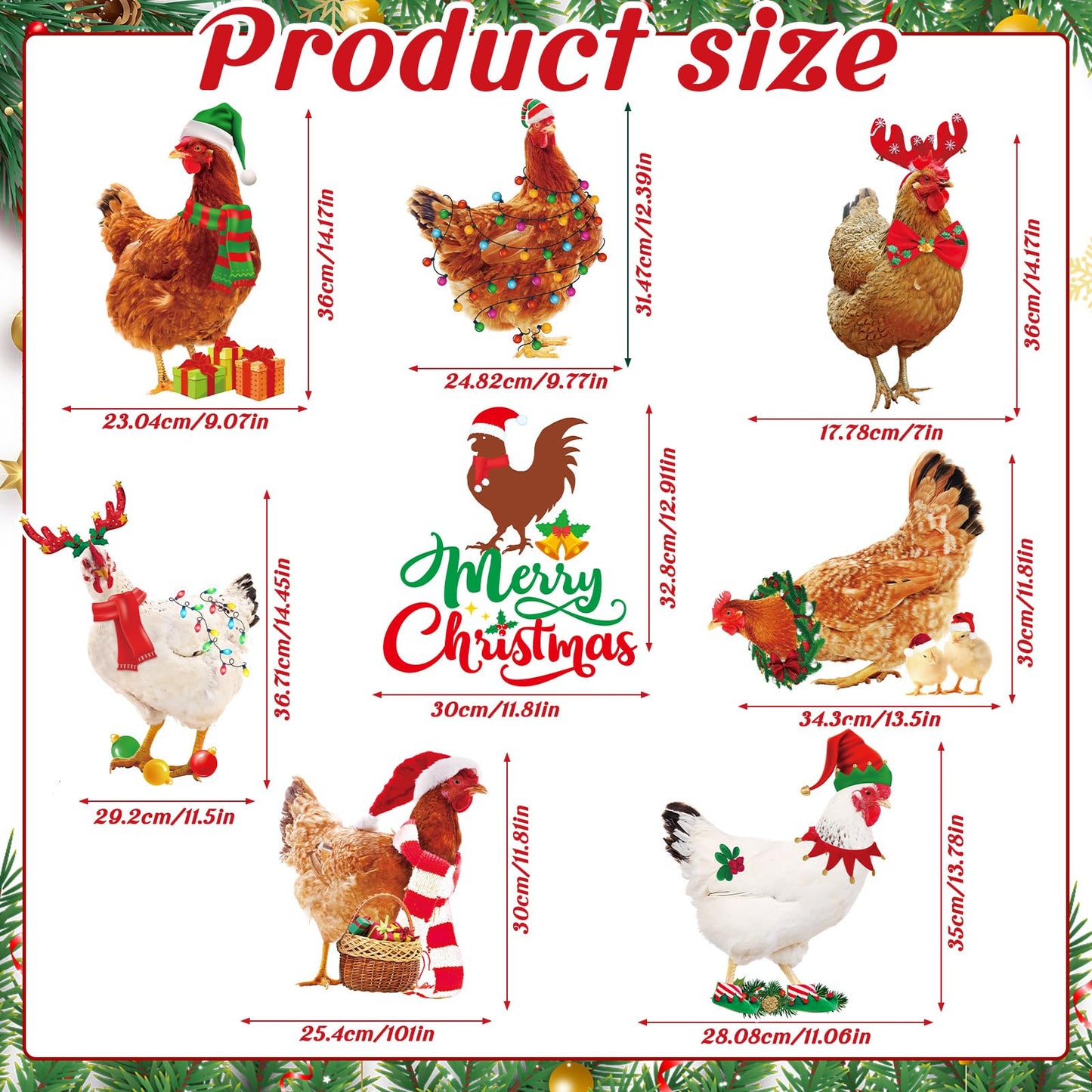 Suzile 8 Pcs Chicken Christmas Yard Signs with Stakes Merry Lawn Sign Pet Theme Christmas Yard Stakes Xmas Outdoor Lawn Decor Waterproof Decorations for Holiday Garden Patio