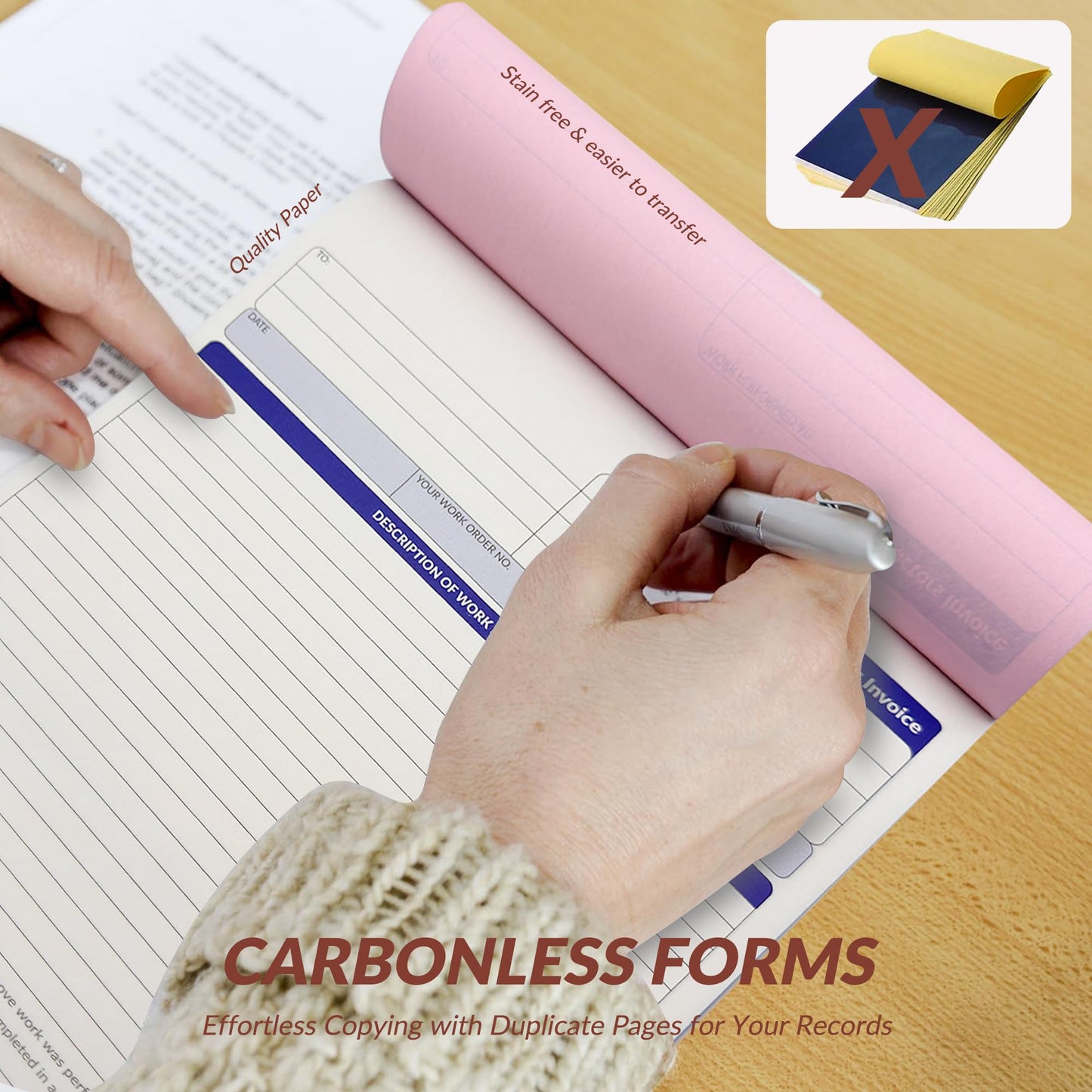 Harfesto Large Contractor Invoice Book, Invoice Receipt Book for Small Business, 3 Part Carbonless Work Order Estimate Forms, 8x11 in, 50 Sets