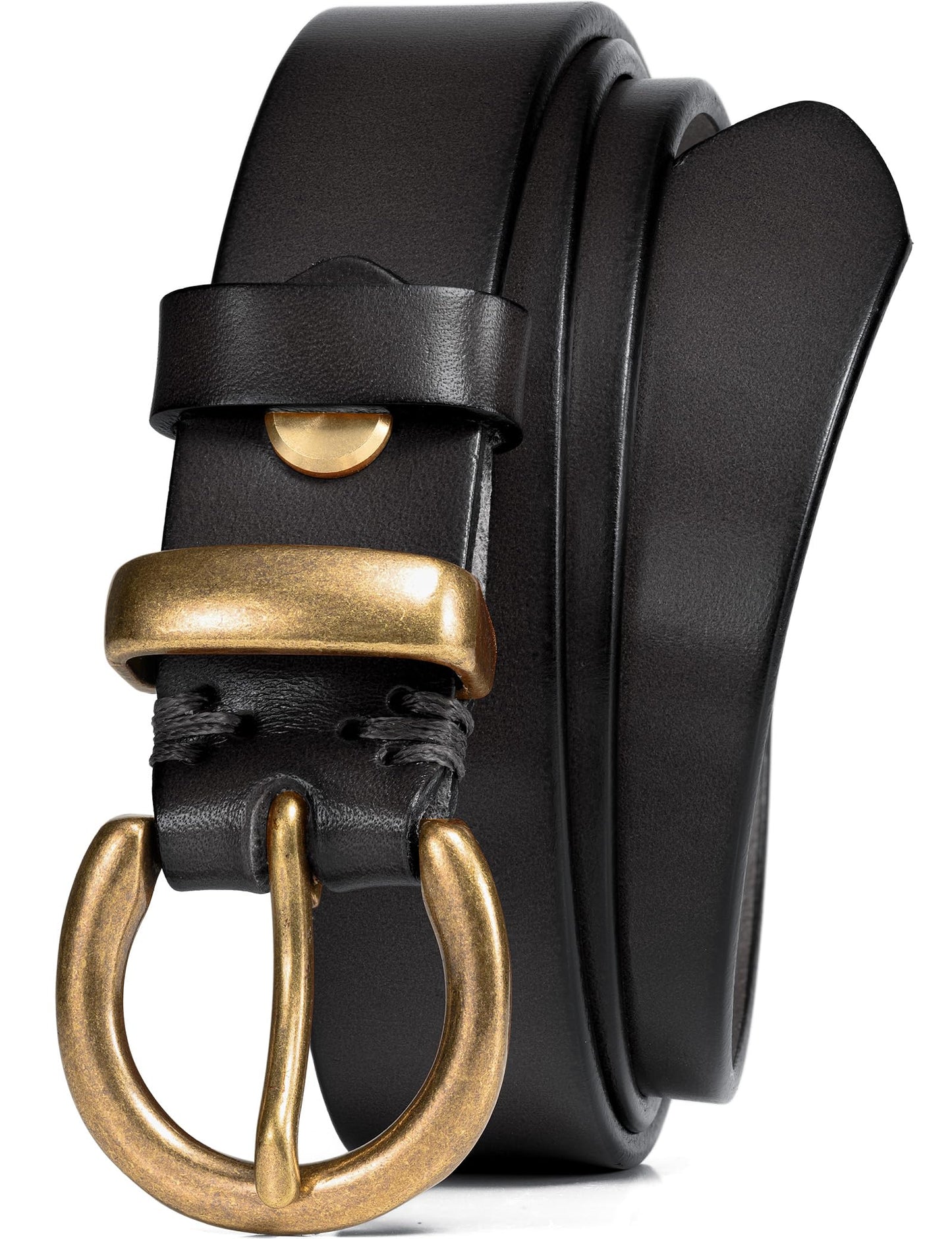 WOLFANT Full Grain Leather Belt for Women,1.1" Ladies Casual leather Jean Belt with Vintage Circle buckle in Gift Box