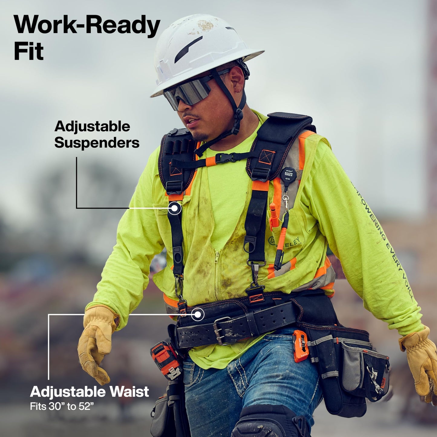 Klein Tools 55896 Tool Rig, Padded Tool Belt, Suspenders and Pouches with 23 Pockets, Adjustable 30 to 52-Inch Waist, for Carpenters, Electricians, Construction