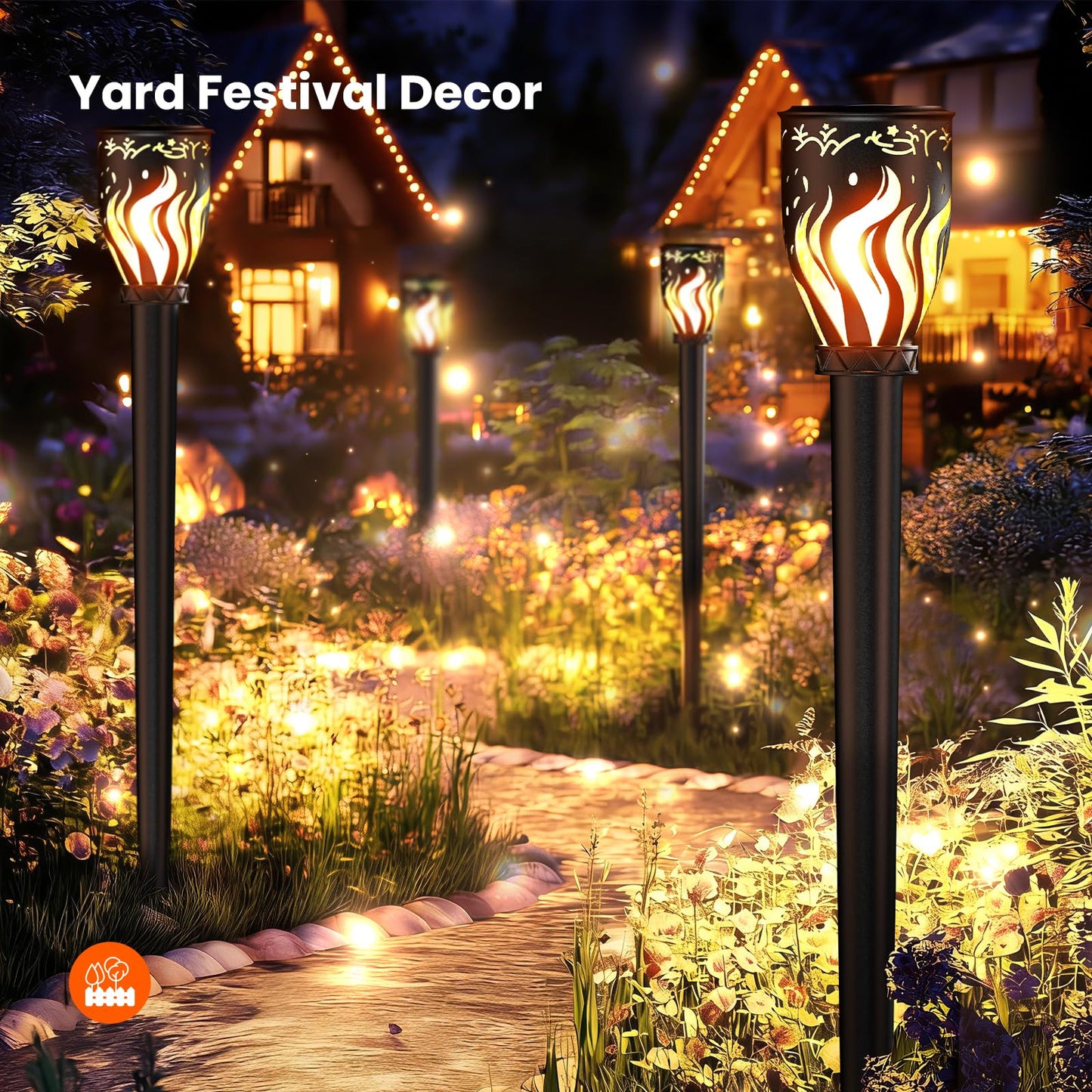 MrCrafts Nature Solar Lights Outdoor 4 Pack - 40'' Solar Powered Pathway Lights with Flickering Flame, Ideal for Gardens, Pathways, Patio, Balcony, Pool - Christmas, Halloween & Year - Round Decor
