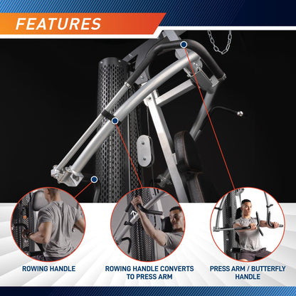 Marcy 150-lb Stack Home Gym System with Row for Full-Body Workout with Upper and Lower Pulley Stations Strength Training at Home with Optional Leg Press Attachment (Sold Separately)