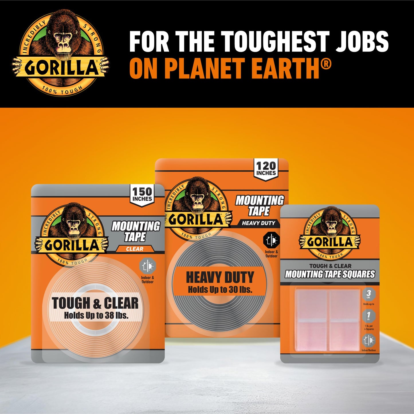 Gorilla Tough & Clear Double Sided Mounting Tape, Clear Tape, 1" x 150" (Pack of 2) - Weatherproof for Indoor or Outdoor