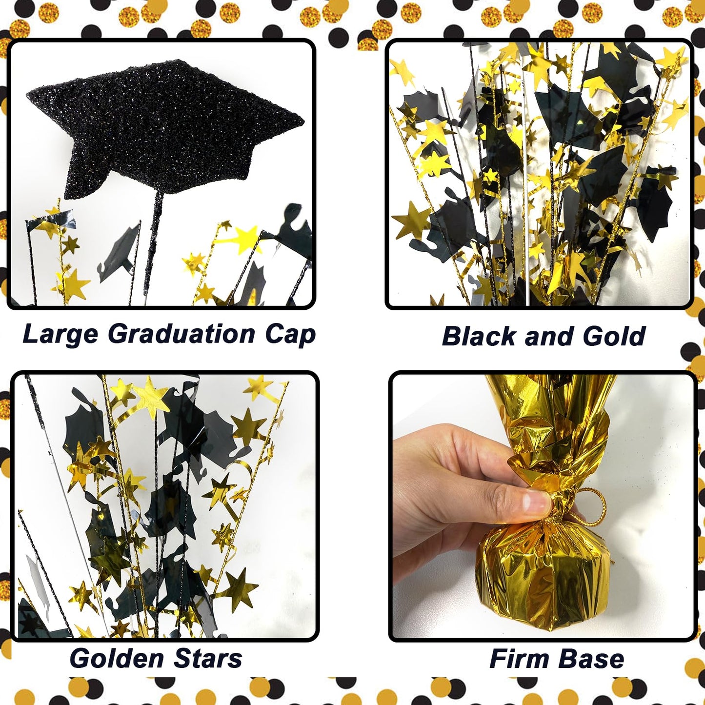 FUBININA 6 Pack 2026 Graduation Table Centerpiece Party Decoration Metallic Foil Spray Glitter Graduate Cap Decor Star Table Top for Graduation Parties Grad Ceremonies Party Favor, Black and Gold