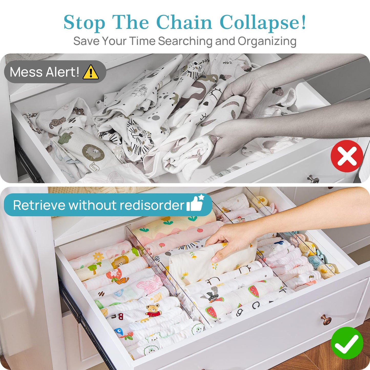 Vtopmart 12 Pack Drawer Dividers for Clothes, 4" High 10.2"-16.5" Adjustable Expandable Dresser Drawer Organizer, Clear Plastic Separators for Dresser, Baby Clothing, Underwear, Cosmetic, Toiletries