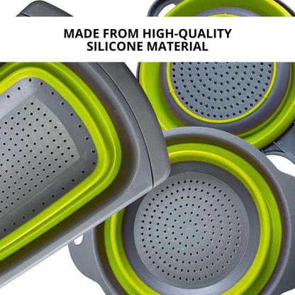 Small Collapsible Colander with Plastic Handles Round Silicone Kitchen Strainers Foldable Kitchen Strainer Perfect for Draining Pasta Vegetable and Fruit Green
