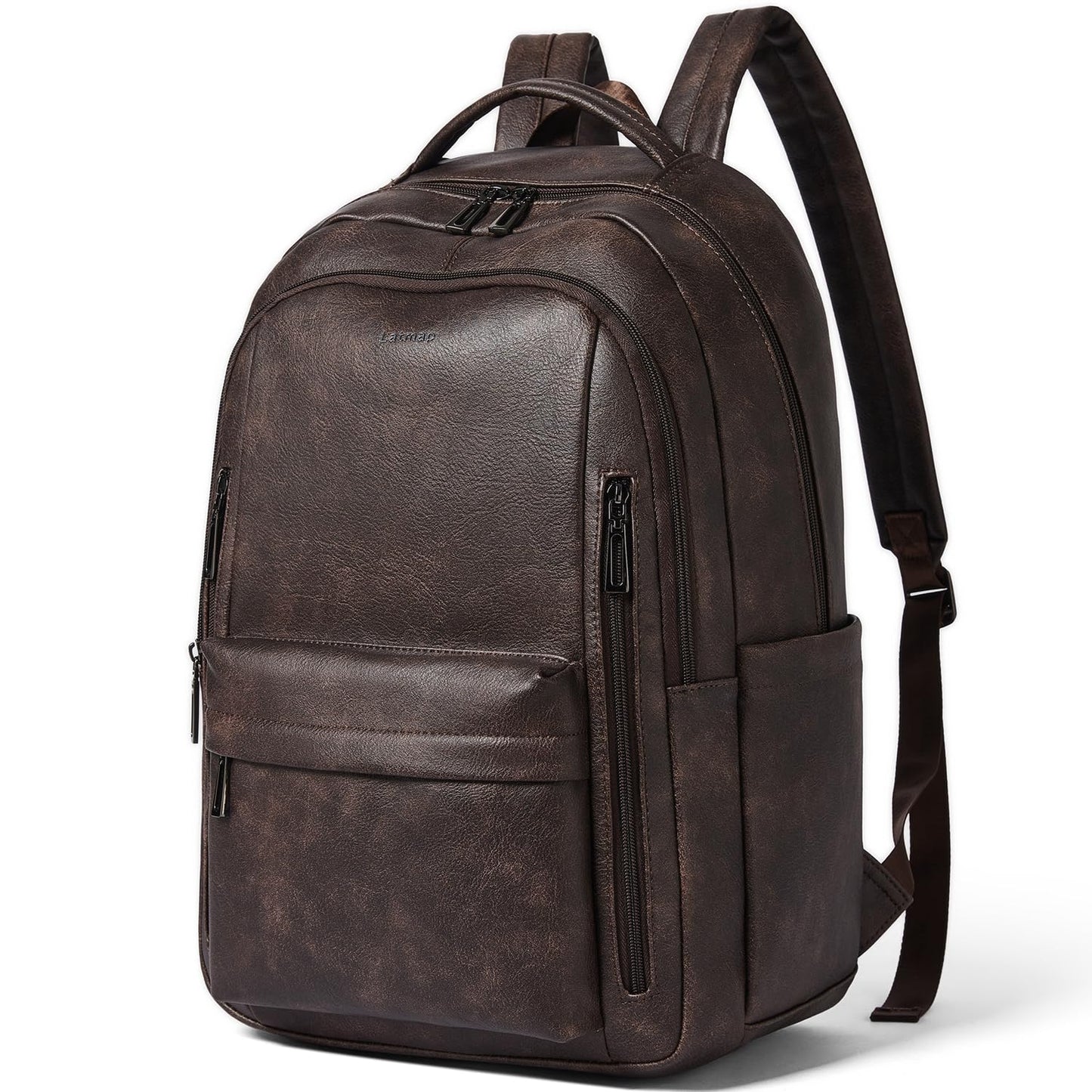 LATMAP 30L Backpack Purse for Women Men Laptop Backpack, Faux Leather Travel Work Backpack Teacher Bookbag fits 15.6" Laptop,Coffee