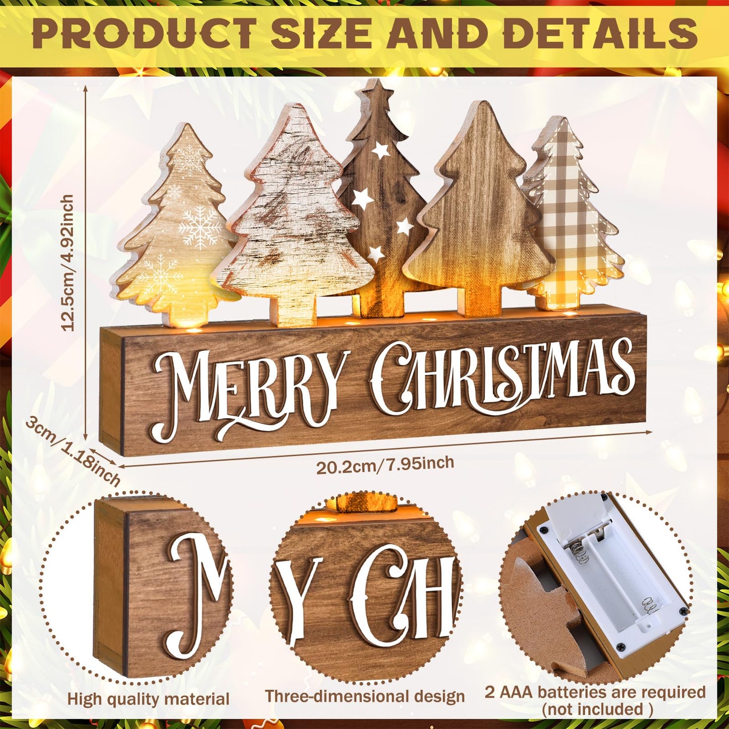 Chunful Lighted Wooden Christmas Tree Decor Rustic Christmas Tabletop Decoration Sign for Home Office Fireplace Farmhouse Xmas Party Table Centerpieces