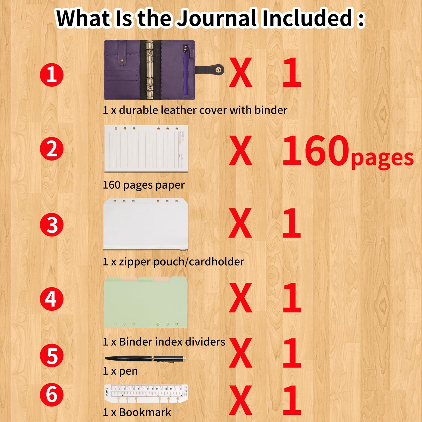 Wonderpool A6 Binder Journal Leather Spiral Notebook Refillable College Ruled Paper, Budget Binder Rings Diary Organizer with Pen for Office School Travel Business Planning Writing (Purple,A6)