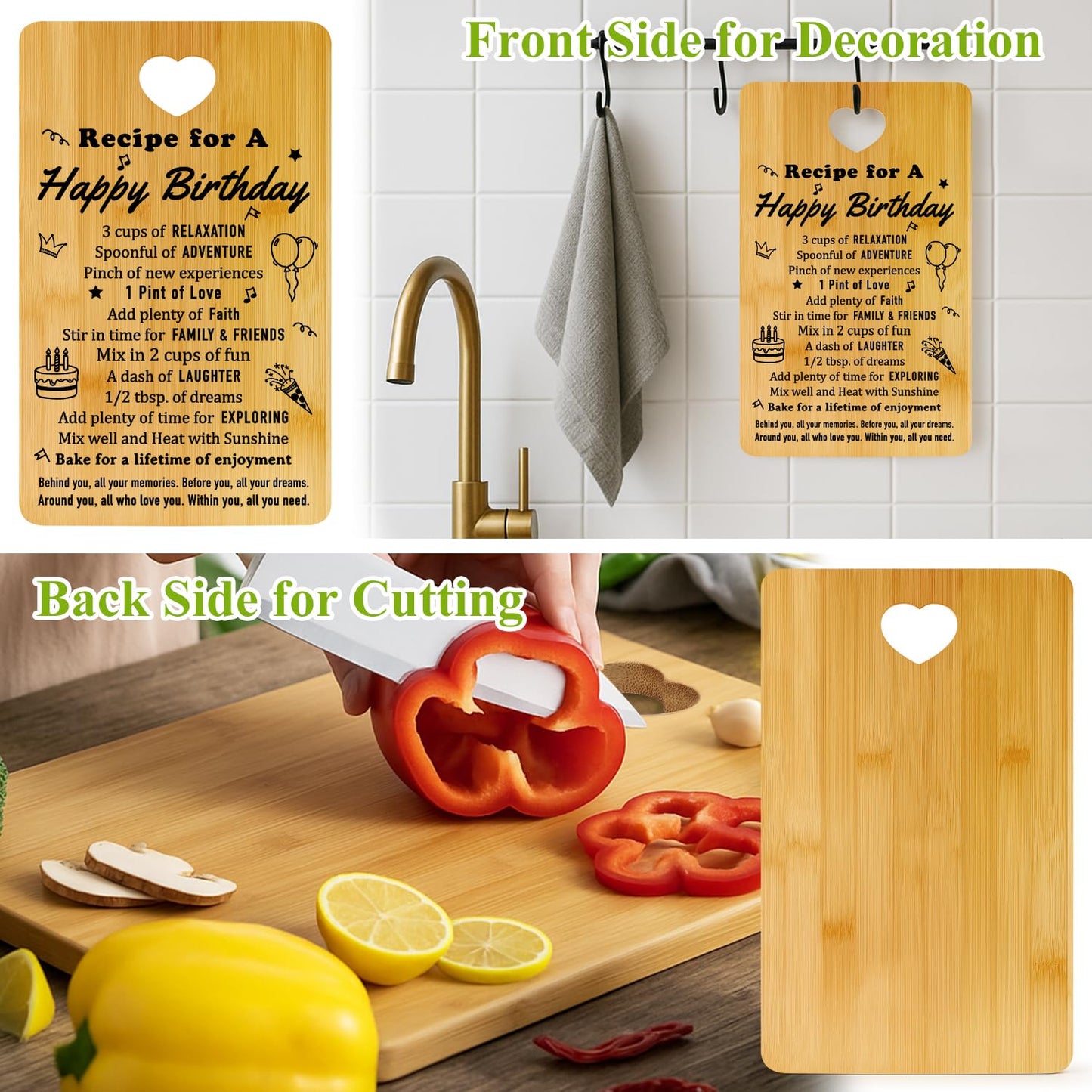 Unique Birthday Gift Decorative Bamboo Cutting Board Decor Kitchen Gifts for Friend Sister Kitchen Wood Gift Christmas Cheese Serving Boards Xmas Presents