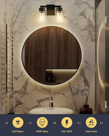 EAPUDUN 2-Light Vanity Light, Matte Black Bathroom Lighting Fixtures Over Mirror, Modern Metal Wall Sconce for Hallway Kitchen Bedroom Living Room, WLA1401-MBK