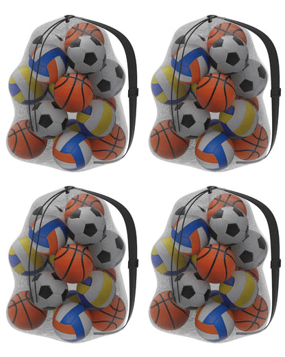 Youeon 4 Pcs Extra Large Mesh Ball Bags 30 x 40 Inch, Heavy Duty Sports Ball Bag with Drawstring Closure & Adjustable Shoulder Strap, Black Ball Storage Bags for All Kinds of Balls, Laundry