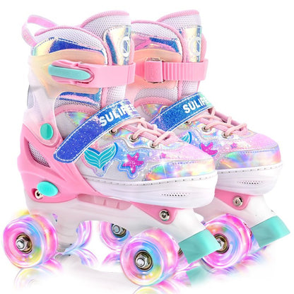 SULIFEEL Roller Skates for Girls Kids with Light Up Wheels, Adjustable 4 Sizes for Little Kids Toddler Beginner Rollerskates
