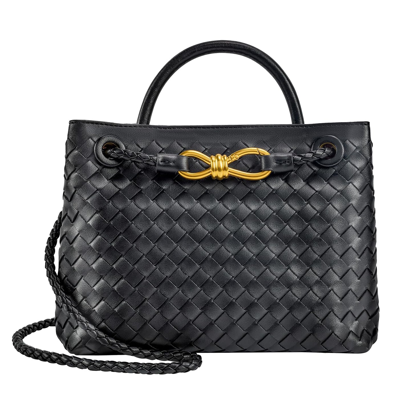 Woven Tote Bag for Women Leather Shoulder Handbag Designer Top Handle Purses(Black)