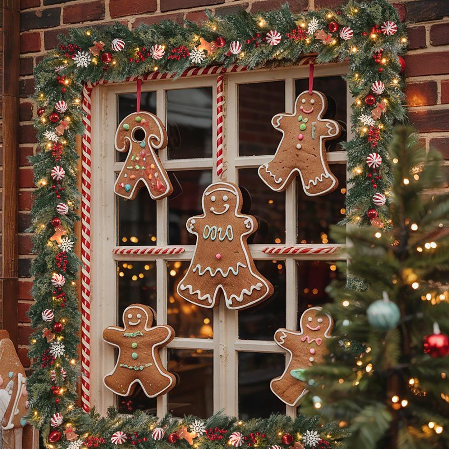6 ft Gingerbread Christmas Garland with 30 Lights with Timer/Baking Holiday Decor/prelit Whimsical Gingerbread Kitchen Decor/Lighted Door Hanger .Stairs,Mantel,Porch Decoration