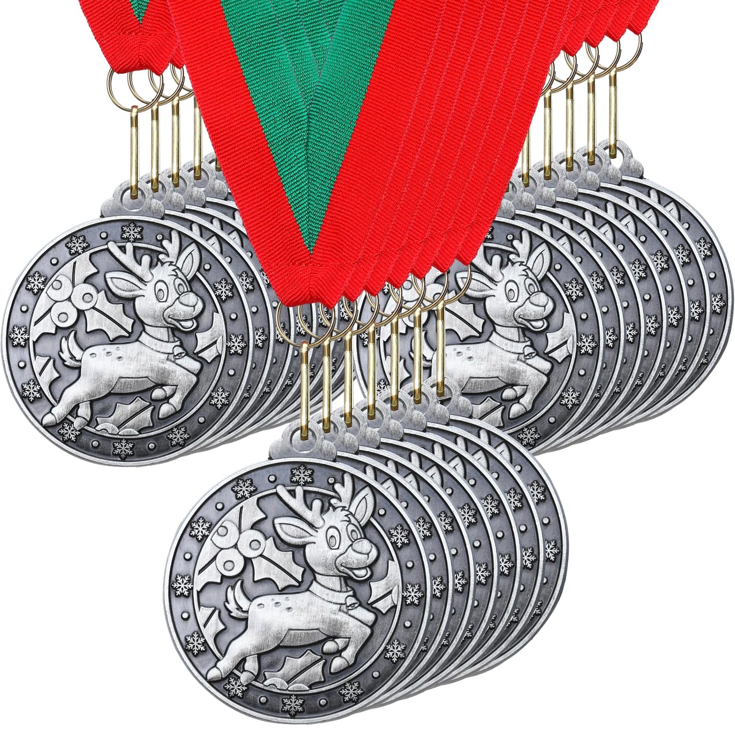 Loetere 30 Pcs/60 Pcs Christmas Medals Award Bulk 2" Gold Silver Christmas Medals Santa Run Reindeer Snowman Elf Gingerbread Man House Tree Trophy Awards for Xmas Party Ornament Favor Gift Prize