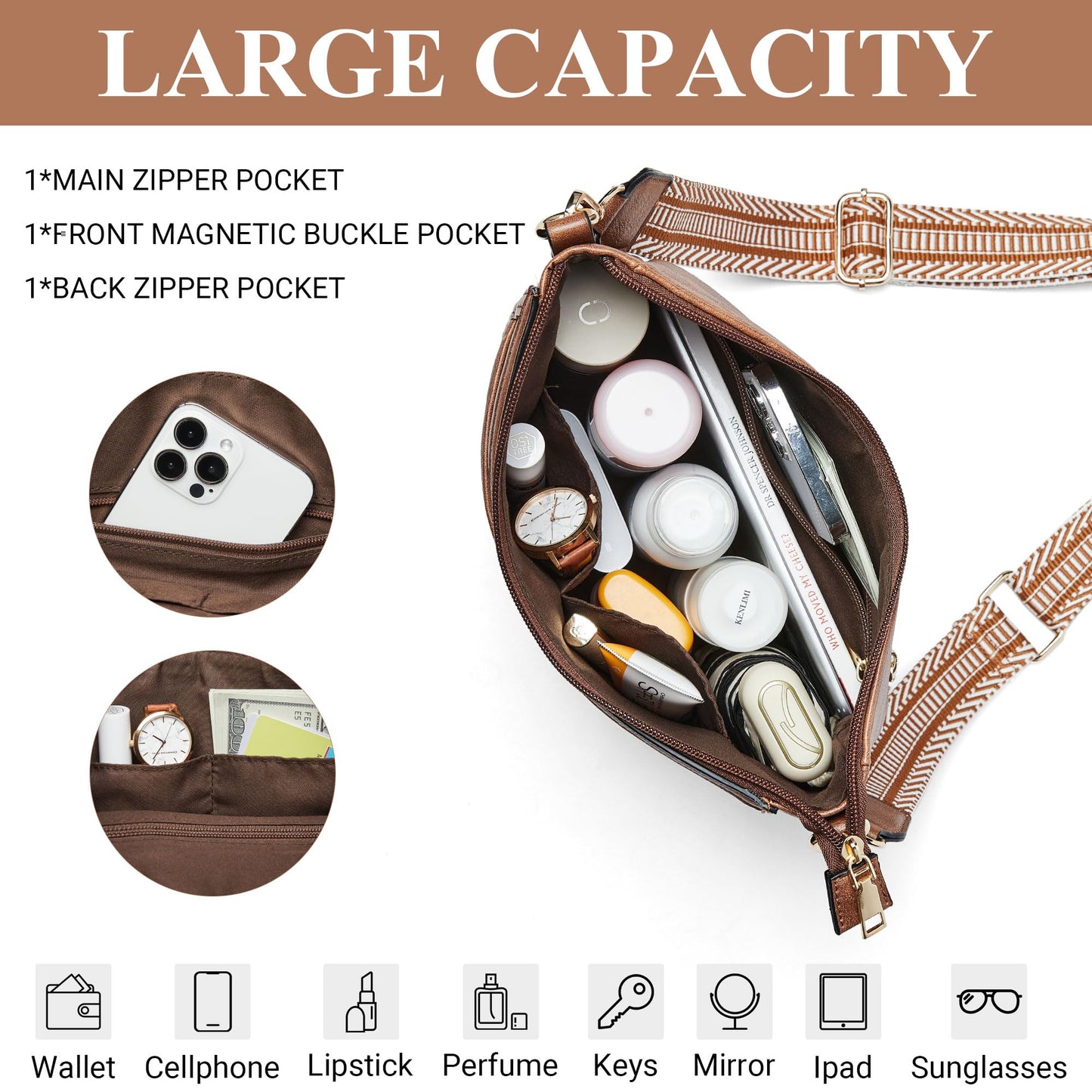 Mroede Crossbody Bags for Women Crossbody Purse for Women Vegan Leather Hobo Purses Shoulder Handbags with Detachable Strap for Daily Travel Work