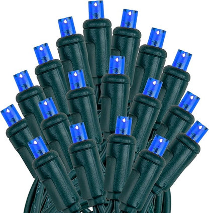 Novelty Lights 50ft 100 LED Blue Christmas Lights Outdoor/Indoor, 6" Spacing, Green Wire String Lights for Festive Xmas Lighting, IP55, UL Listed, Dimmable, Connectable