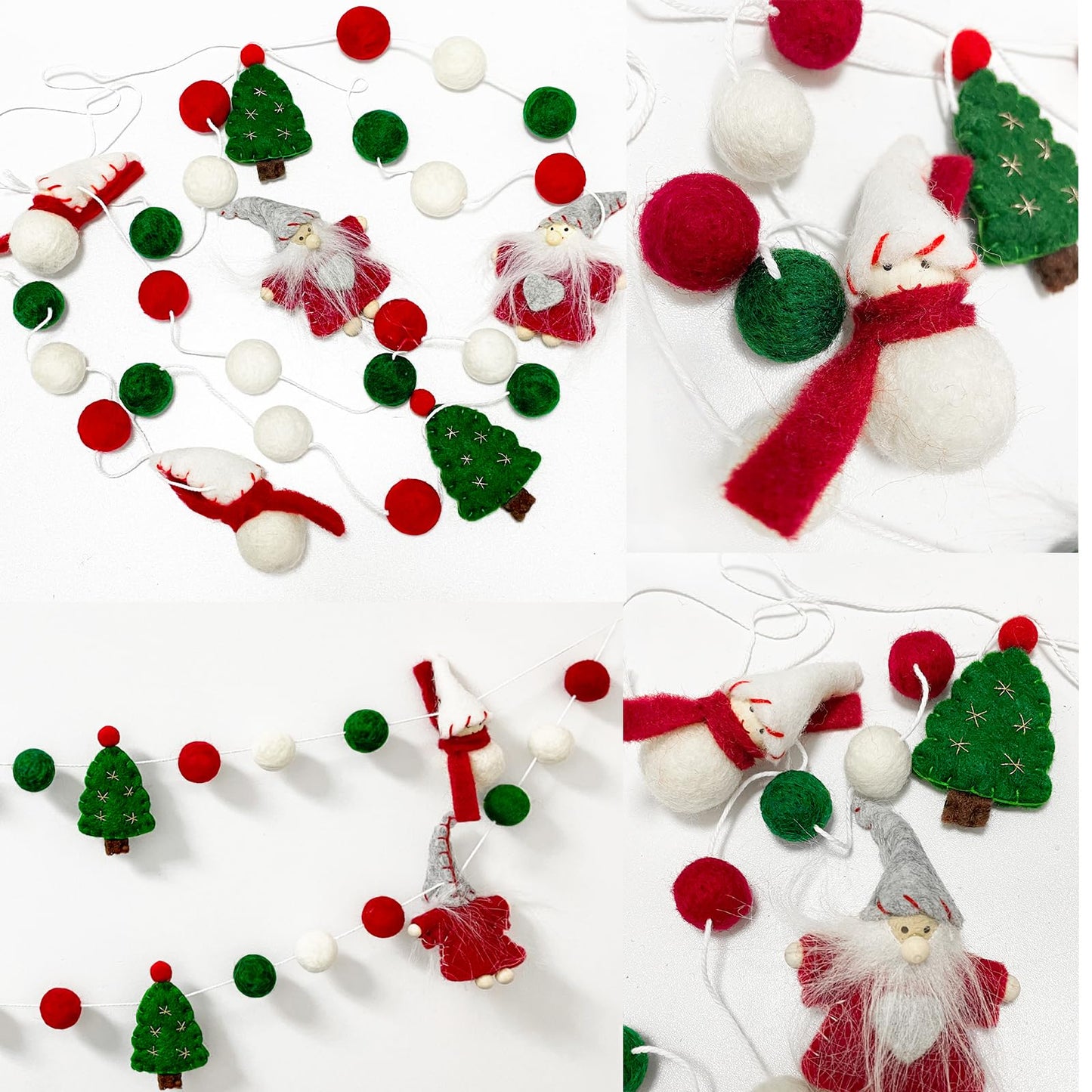 Christmas Felt Ball Garland Wool Felt Snowman Xmas Tree Santa Claus Banner Pom Pom Garland Bunting Holiday Party Decorations Clearance for Home Fireplace Windows Indoor Outdoor Christmas Decor- 6.56Ft