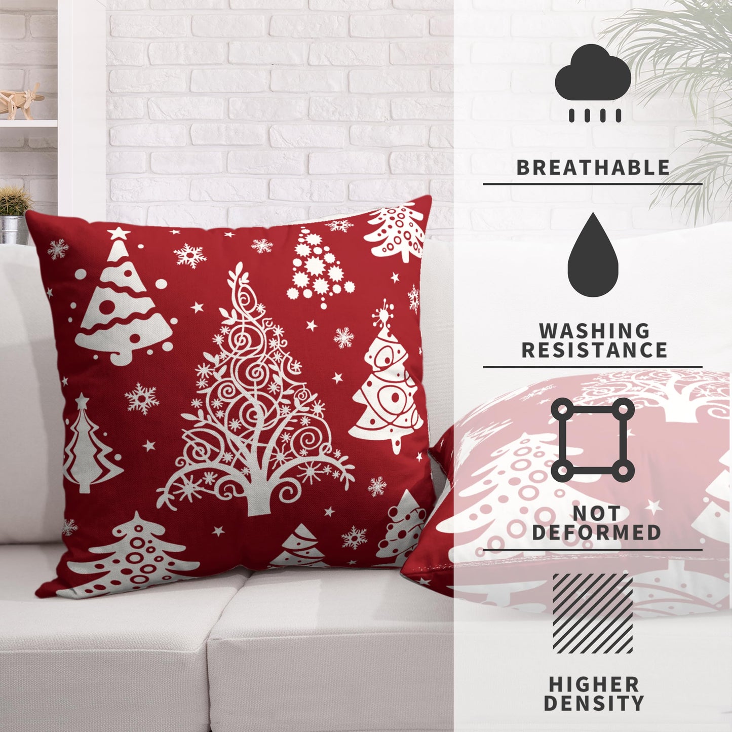 Kwlegh Red Christmas Pillow Covers 18x18 Winter Xmas Tree with Snowflakes Decorative Pillow Covers Set of 2 Holiday Cushion Case for Christmas Decorations Living Room Outdoor