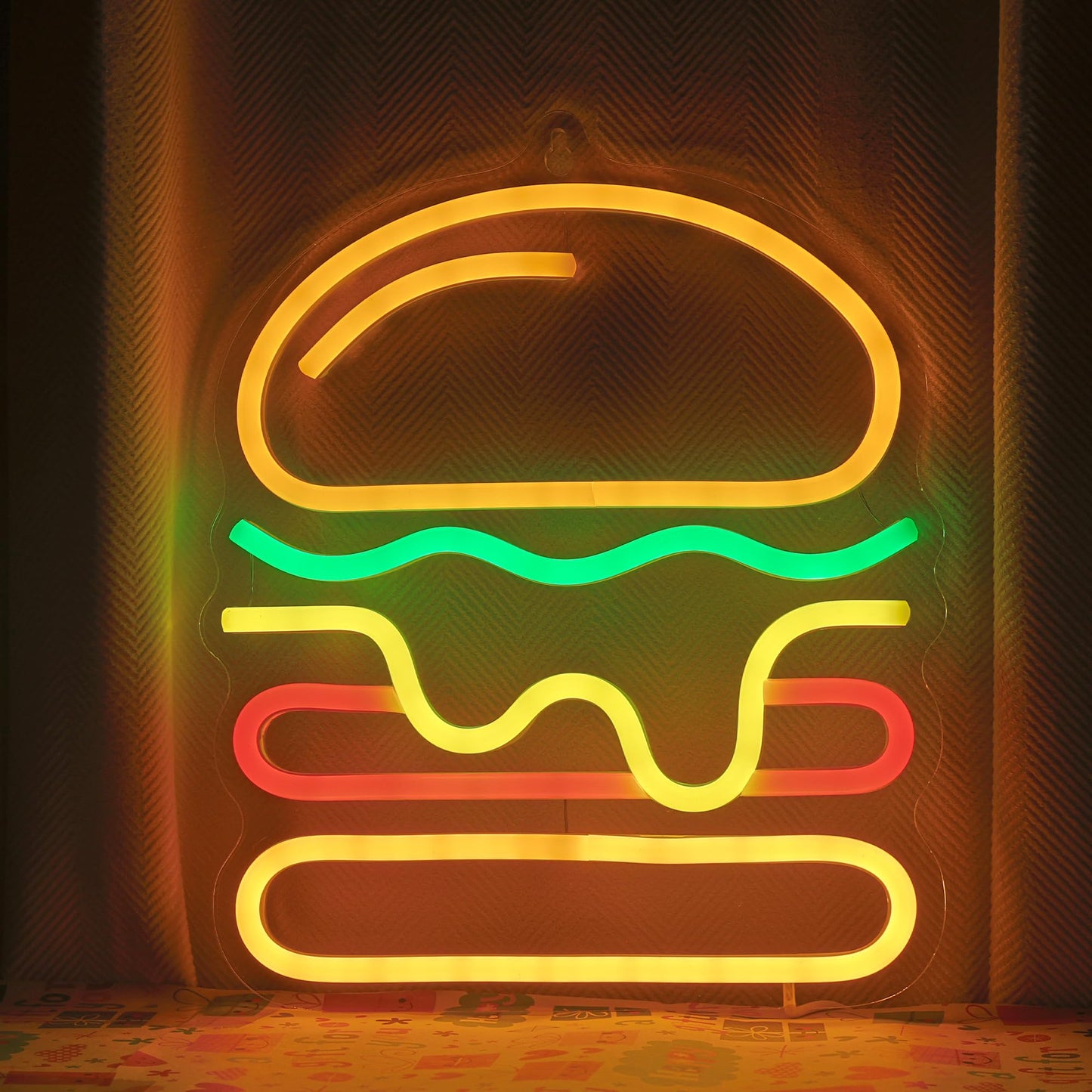 Attivolife Hamburger Neon Sign for Wall Decor, Light up Delicious Food Hamburg LED Lamp with Dim USB Powered, Unique Business Fast Food Shop Restaurant Decoration, Christmas Day Birthday Party