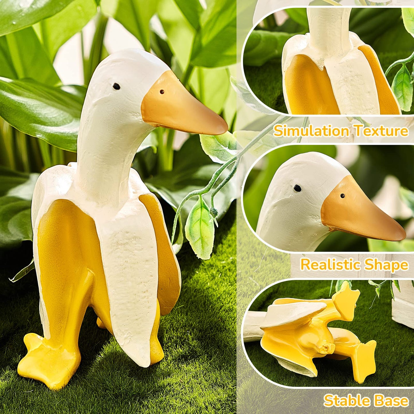 Meooeck 2 Pcs Banana Duck Statue 5.56" Small Garden Decor Resin Sculpture Ornament Creative Yellow White Figurine Funny Gift for Christmas Birthday Indoor Outdoor Yard Lawn Home Office Decorations