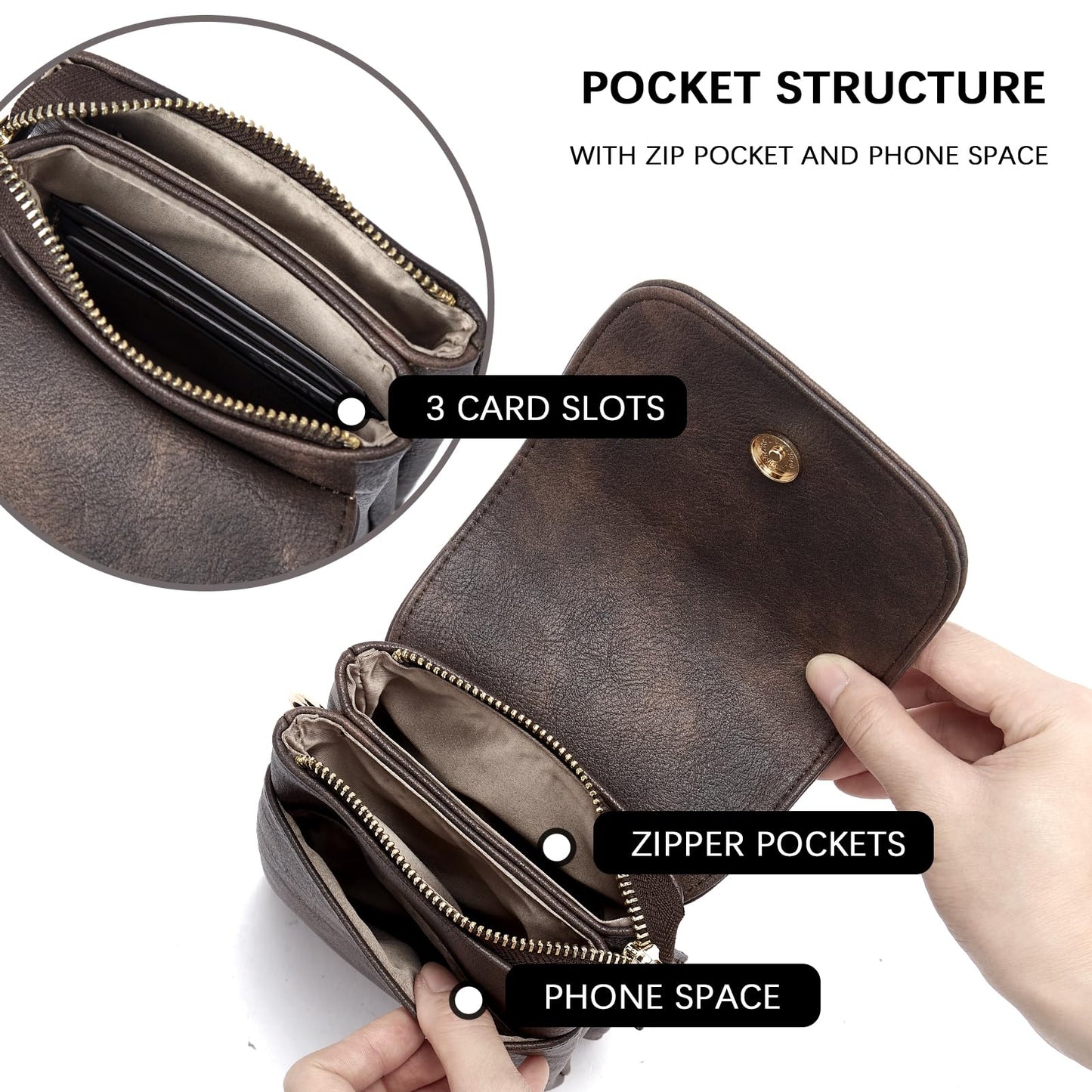 BOSTANTEN Vegan Leather Small Crossbody Bags for Women Designer Cell Phone Bag Wallet Purses Adjustable Strap Retro Coffee