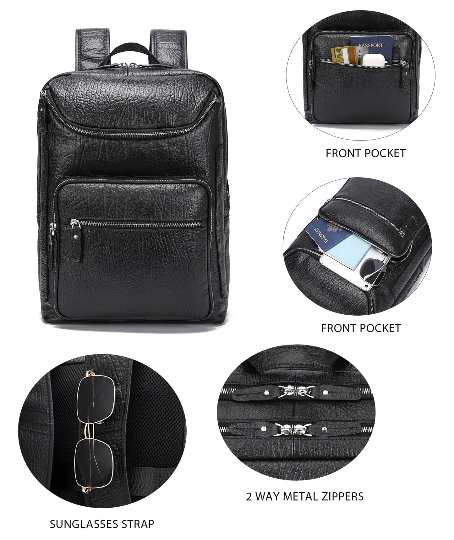 LANNSYNE Full Grain Leather Backpack For Men, 15.6" Leather Laptop Backpack Hiking Travel Bag Camping Rucksack